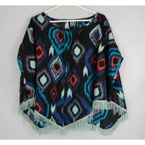 RU Apparel Womens Colorful Chevron Fringed Silky Feeling Shawl Size Medium
